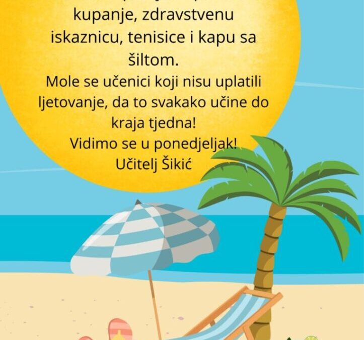 VAŽNA OBAVIJEST – POLAZAK NA PAG