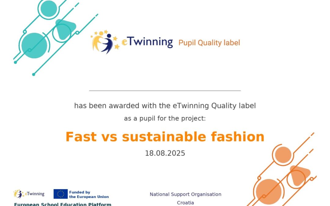 Nacionalna oznaka kvalitete za eTwinning projekt o brzoj modi